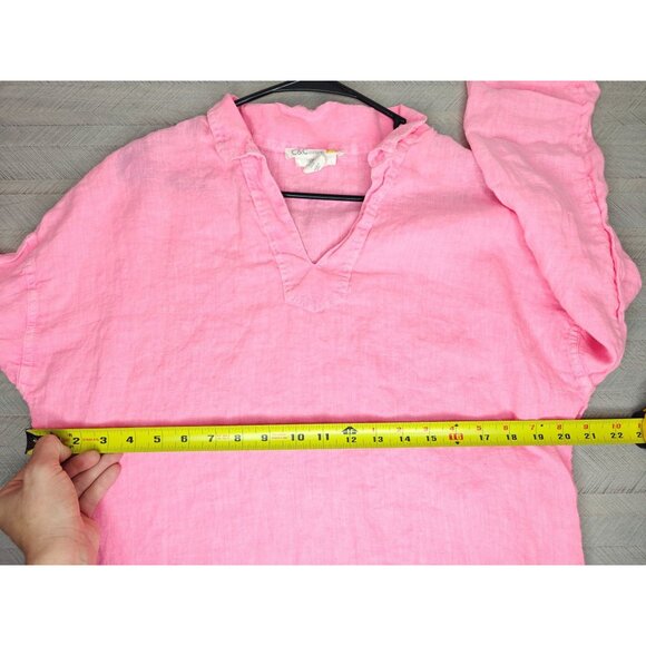 C&C California Women's Barbie Hot Pink 100% Linen Blouse Size Medium 3/4 Sleeve - Picture 4 of 7
